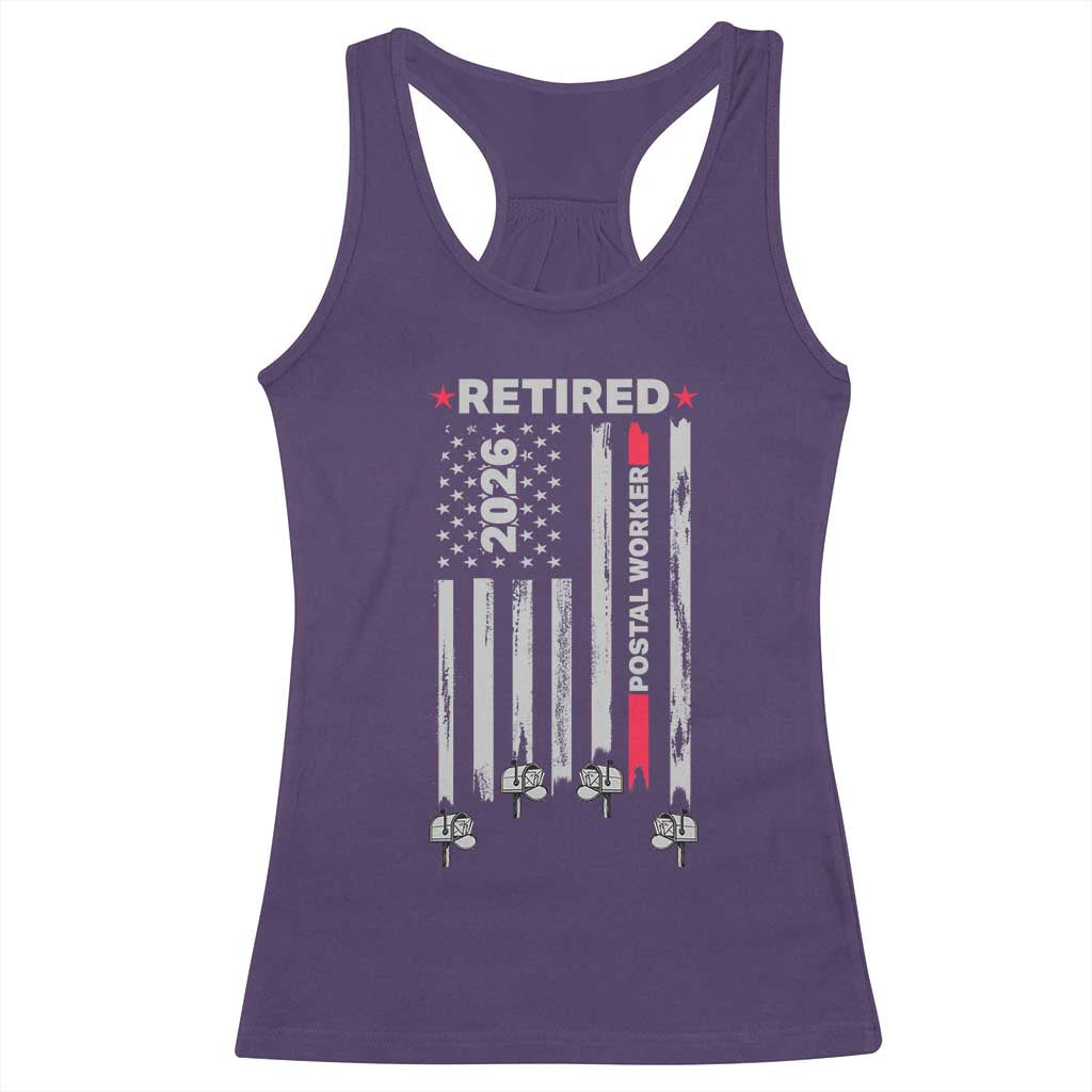 Retired Postal Worker 2026 Racerback Tank Top Retro US Flag Mailman Postman Retirement Gifts - Wonder Print Shop