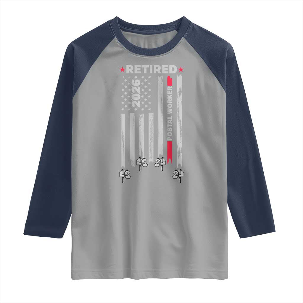 Retired Postal Worker 2026 Raglan Shirt Retro US Flag Mailman Postman Retirement Gifts - Wonder Print Shop