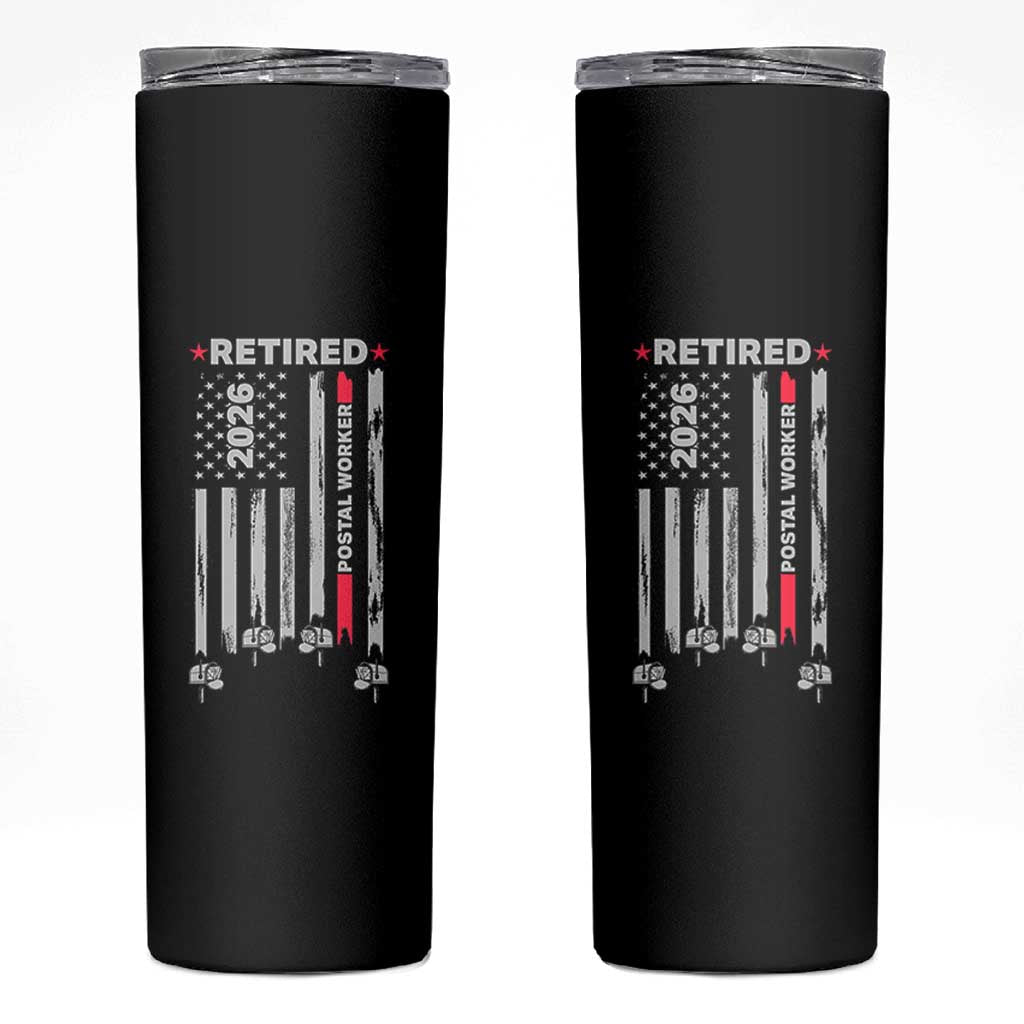 Retired Postal Worker 2026 Skinny Tumbler Retro US Flag Mailman Postman Retirement Gifts - Wonder Print Shop