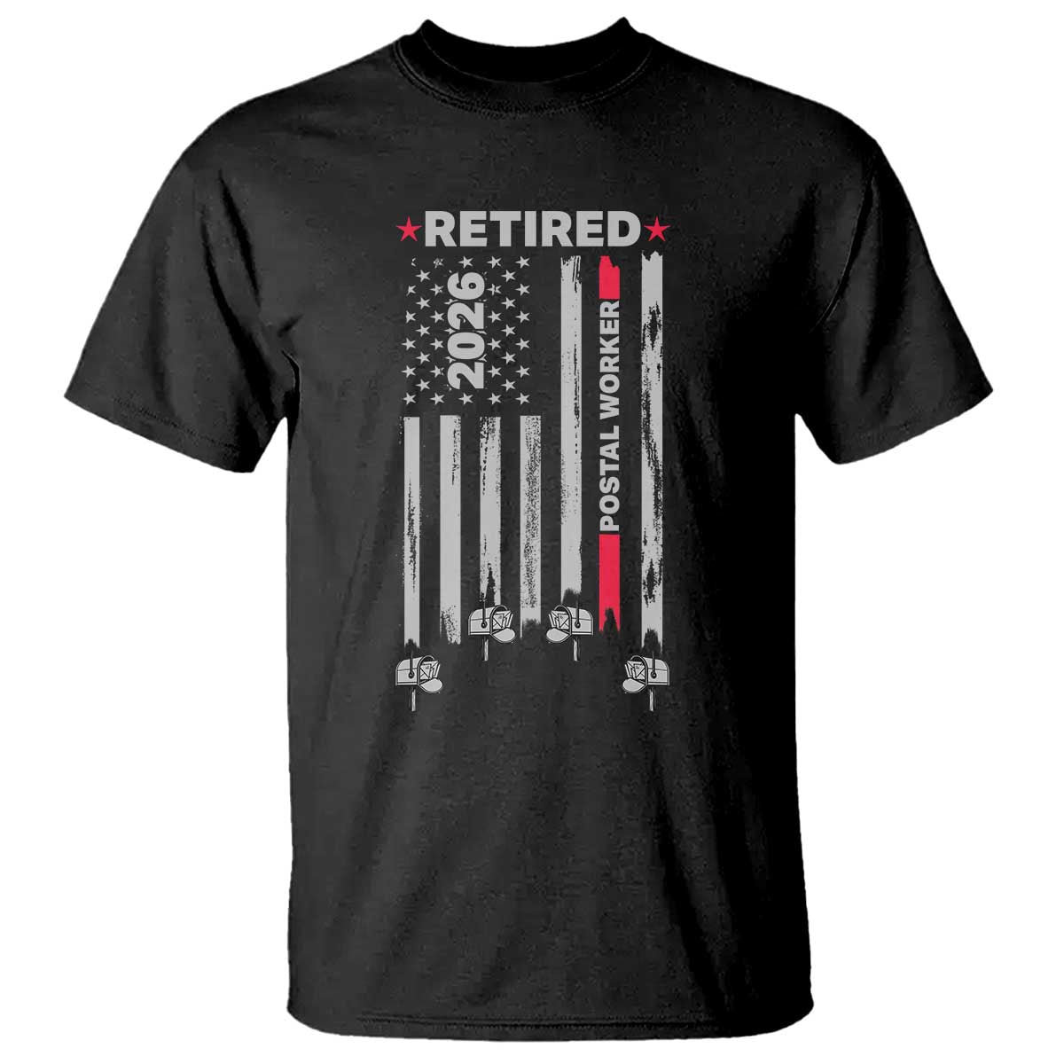 Retired Postal Worker 2026 T Shirt Retro US Flag Mailman Postman Retirement Gifts - Wonder Print Shop