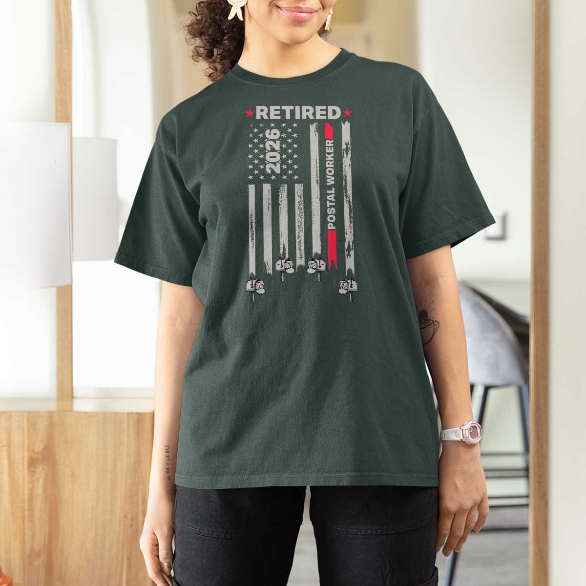 Retired Postal Worker 2026 T Shirt For Women Retro US Flag Mailman Postman Retirement Gifts - Wonder Print Shop