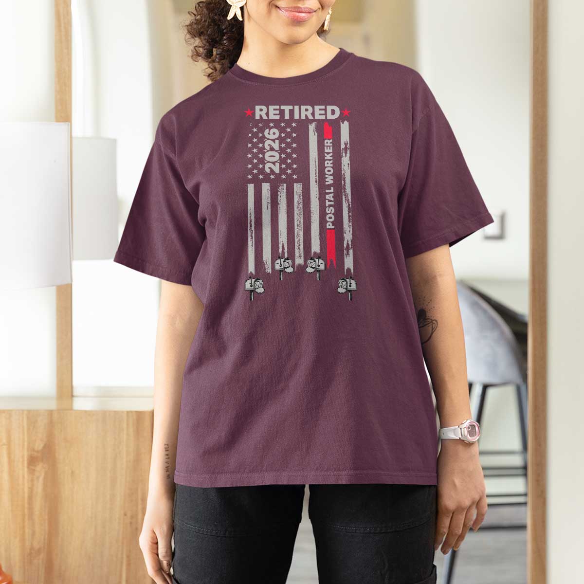 Retired Postal Worker 2026 T Shirt For Women Retro US Flag Mailman Postman Retirement Gifts - Wonder Print Shop
