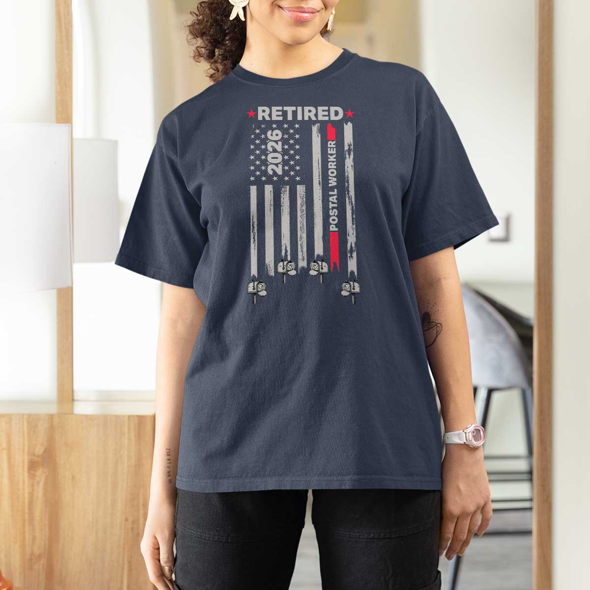 Retired Postal Worker 2026 T Shirt For Women Retro US Flag Mailman Postman Retirement Gifts - Wonder Print Shop
