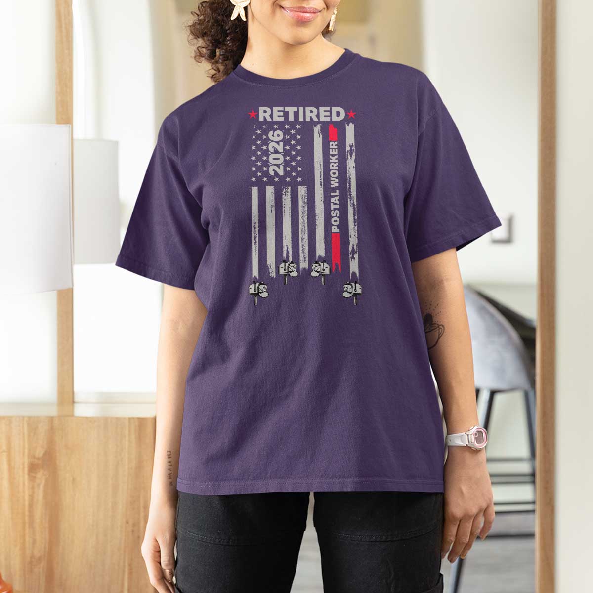 Retired Postal Worker 2026 T Shirt For Women Retro US Flag Mailman Postman Retirement Gifts - Wonder Print Shop