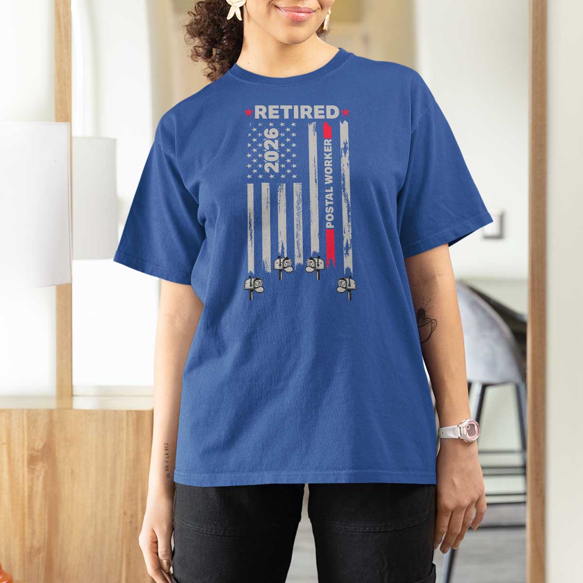 Retired Postal Worker 2026 T Shirt For Women Retro US Flag Mailman Postman Retirement Gifts - Wonder Print Shop