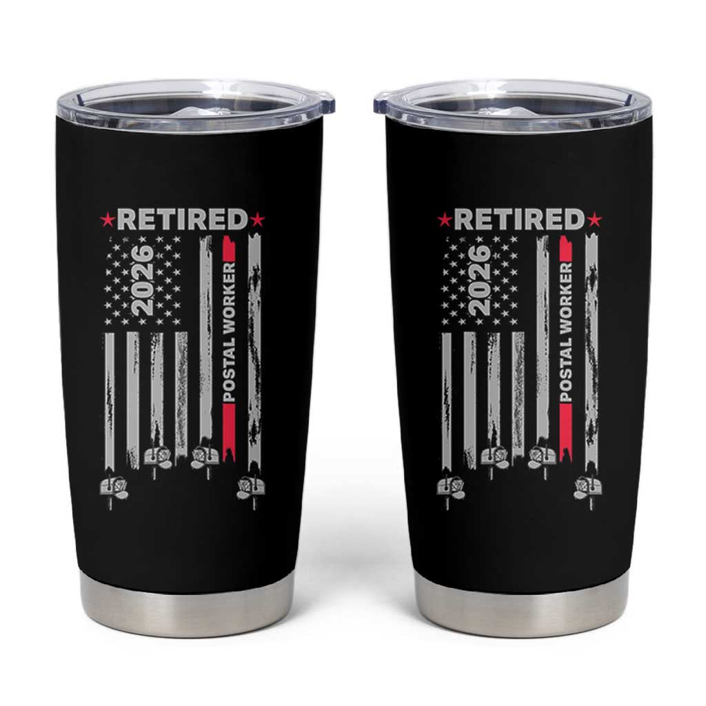 Retired Postal Worker 2026 Tumbler Cup Retro US Flag Mailman Postman Retirement Gifts - Wonder Print Shop