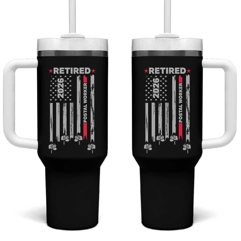 Retired Postal Worker 2026 Tumbler With Handle Retro US Flag Mailman Postman Retirement Gifts - Wonder Print Shop