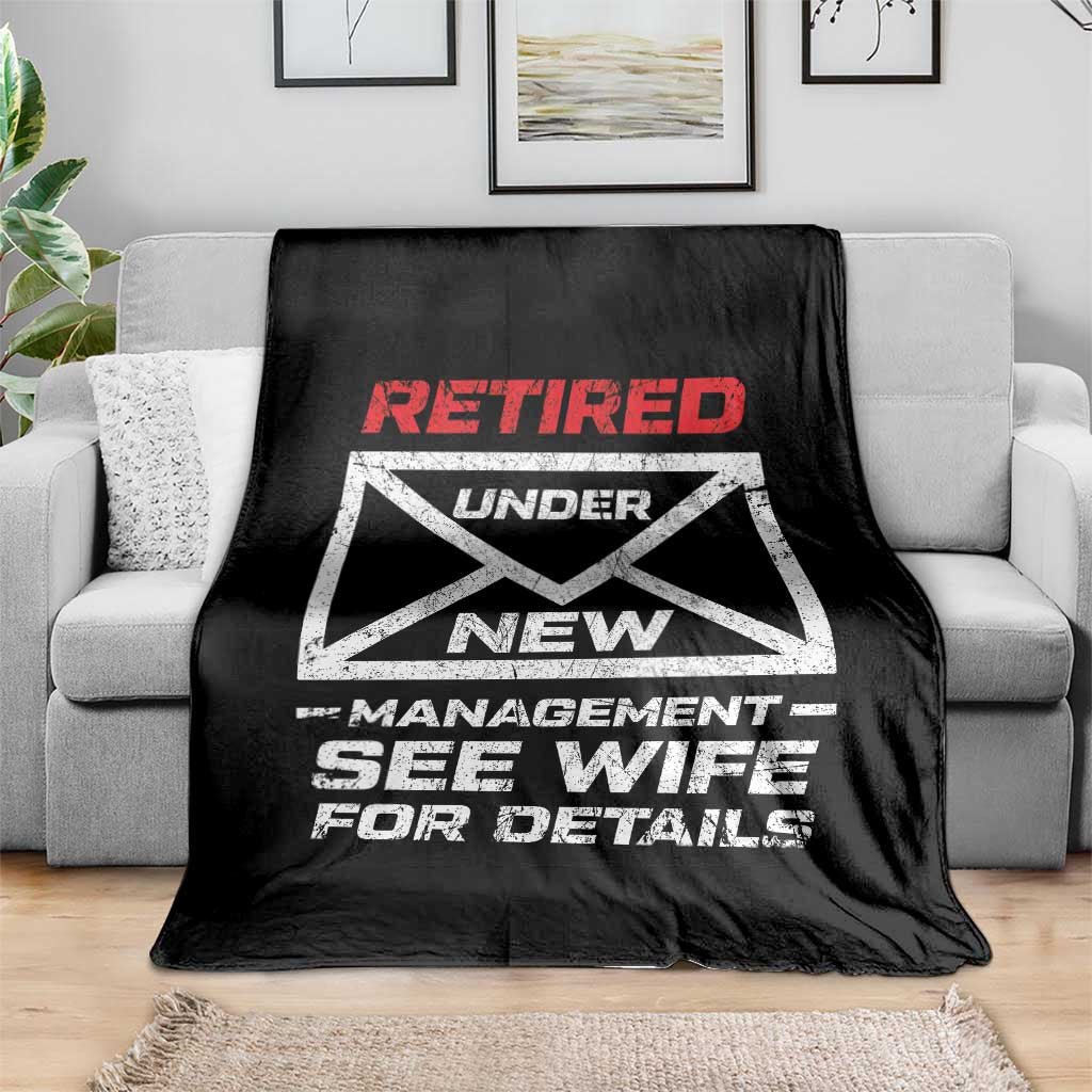Men’s Postal Worker Retirement Throw Blanket Retired Under New Management Funny Dad Humor - Wonder Print Shop