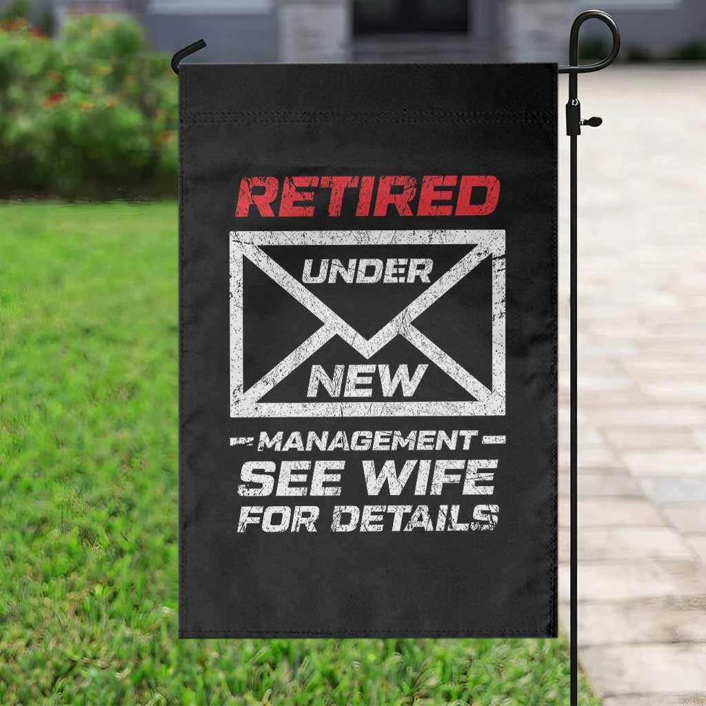 Men’s Postal Worker Retirement Garden Flag Retired Under New Management Funny Dad Humor - Wonder Print Shop