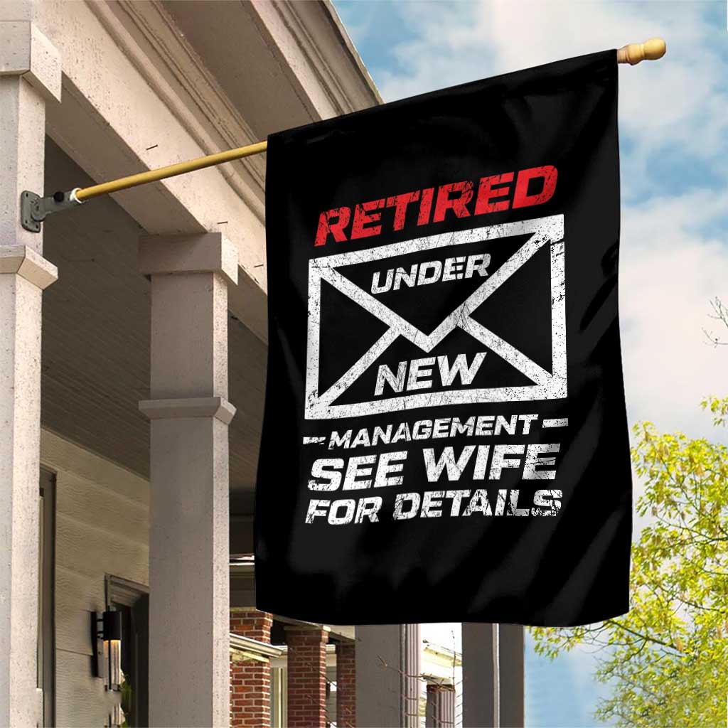 Men’s Postal Worker Retirement Garden Flag Retired Under New Management Funny Dad Humor - Wonder Print Shop