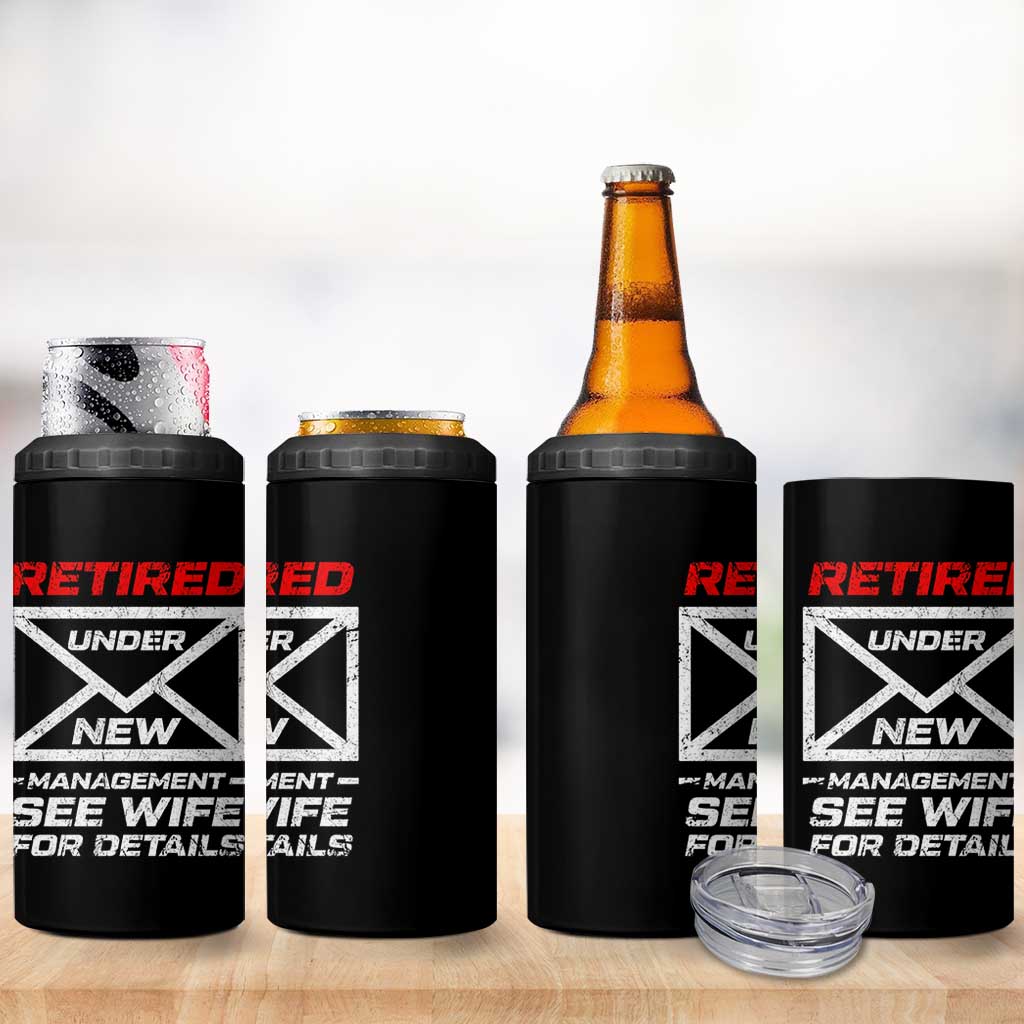 Men’s Postal Worker Retirement 4 in 1 Can Cooler Tumbler Retired Under New Management Funny Dad Humor - Wonder Print Shop