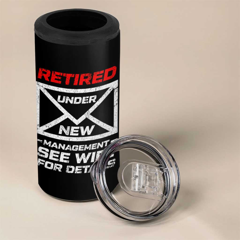 Men’s Postal Worker Retirement 4 in 1 Can Cooler Tumbler Retired Under New Management Funny Dad Humor - Wonder Print Shop