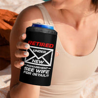 Men’s Postal Worker Retirement 4 in 1 Can Cooler Tumbler Retired Under New Management Funny Dad Humor - Wonder Print Shop