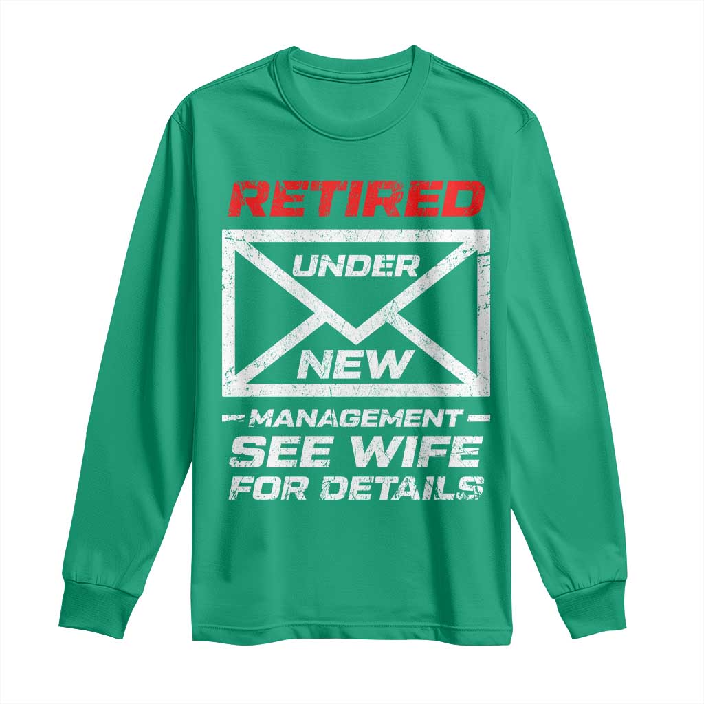 Men’s Postal Worker Retirement Long Sleeve Shirt Retired Under New Management Funny Dad Humor - Wonder Print Shop