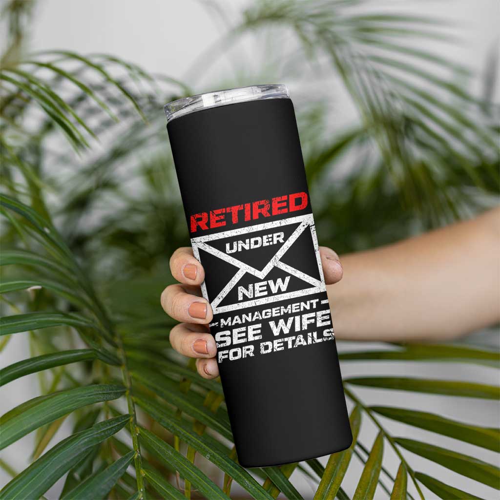 Men’s Postal Worker Retirement Skinny Tumbler Retired Under New Management Funny Dad Humor - Wonder Print Shop