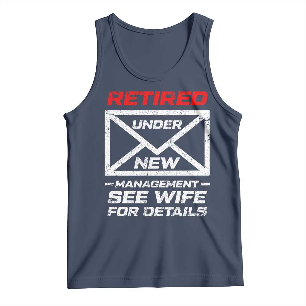 Men’s Postal Worker Retirement Tank Top Retired Under New Management Funny Dad Humor - Wonder Print Shop