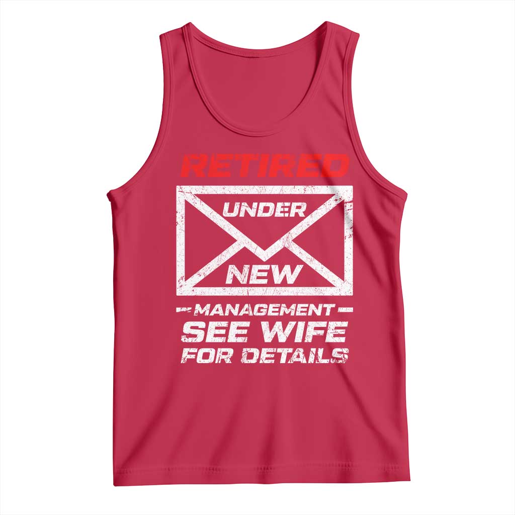 Men’s Postal Worker Retirement Tank Top Retired Under New Management Funny Dad Humor - Wonder Print Shop