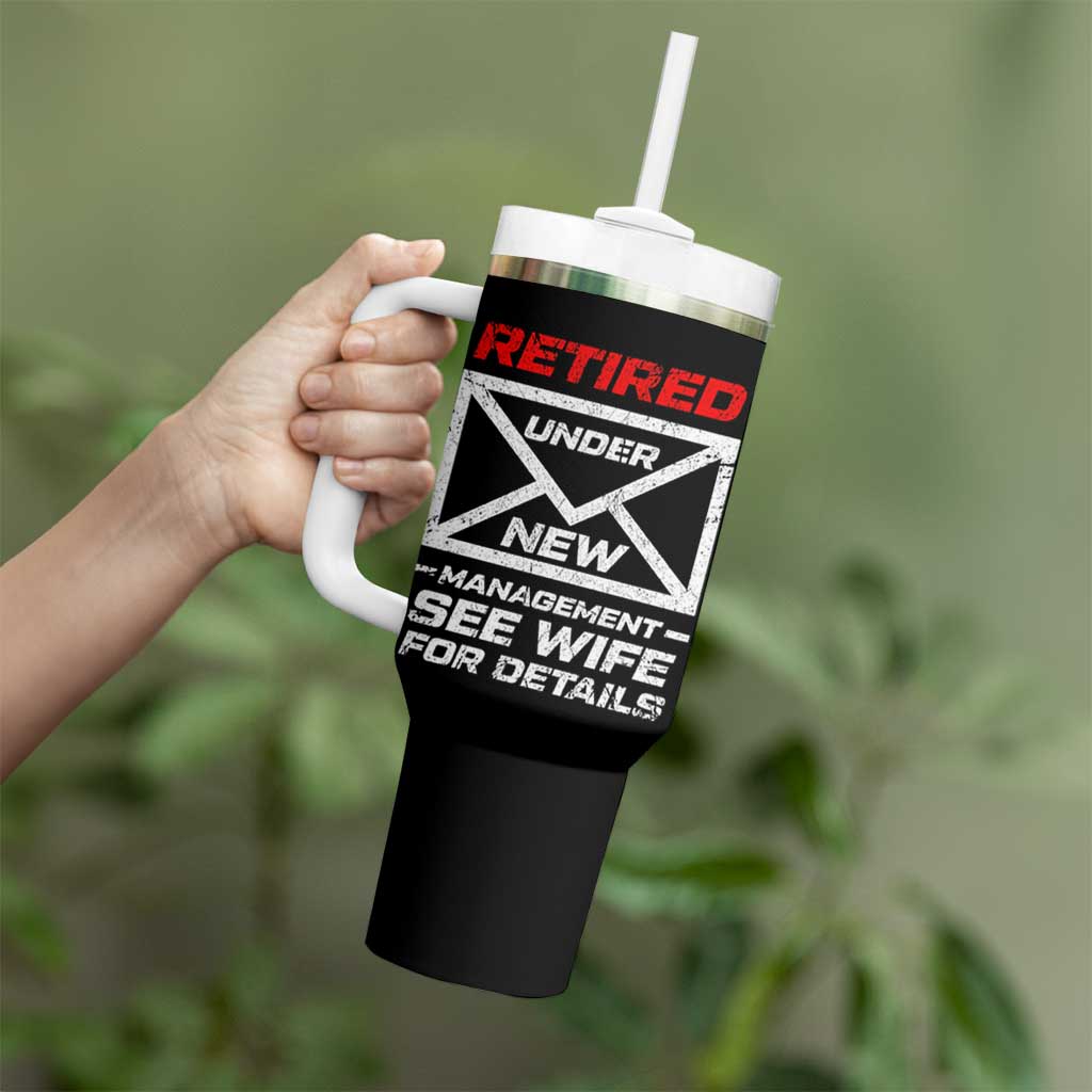 Men’s Postal Worker Retirement Tumbler With Handle Retired Under New Management Funny Dad Humor - Wonder Print Shop