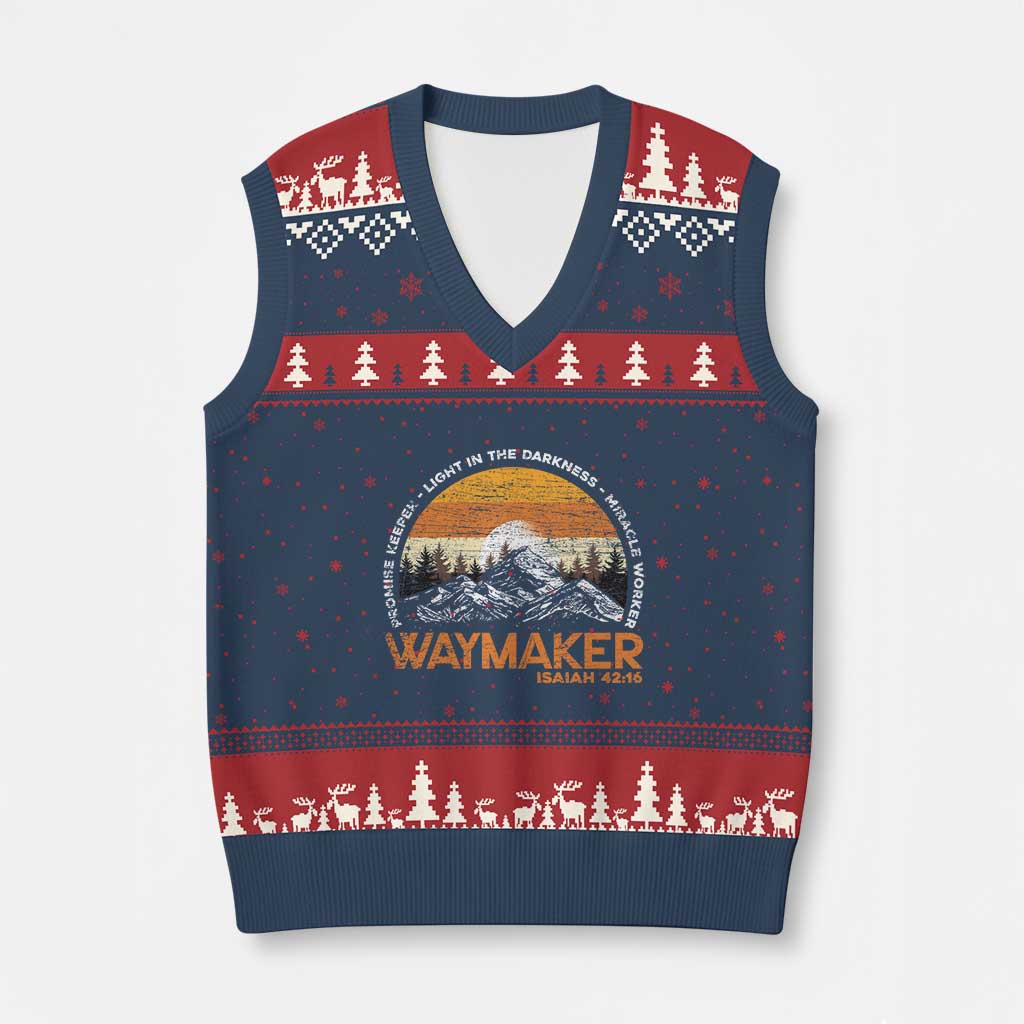 Vintage Christian V-Neck Knit Sweater Vest Isaiah 42:16 Waymaker Promise Keeper Miracle Worker - Wonder Print Shop