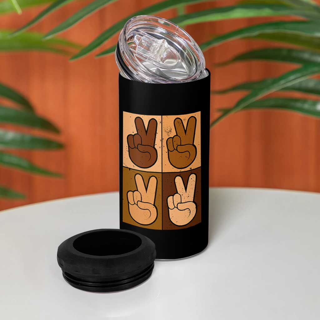 Peace Sign Equality for All 4 in 1 Can Cooler Tumbler Peace Out V Fingers Hand Equal Rights