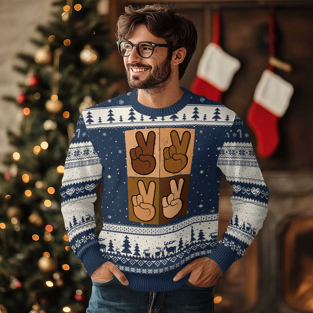 Peace Sign Equality for All Ugly Christmas Sweater Peace Out V Fingers Hand Equal Rights - Wonder Print Shop