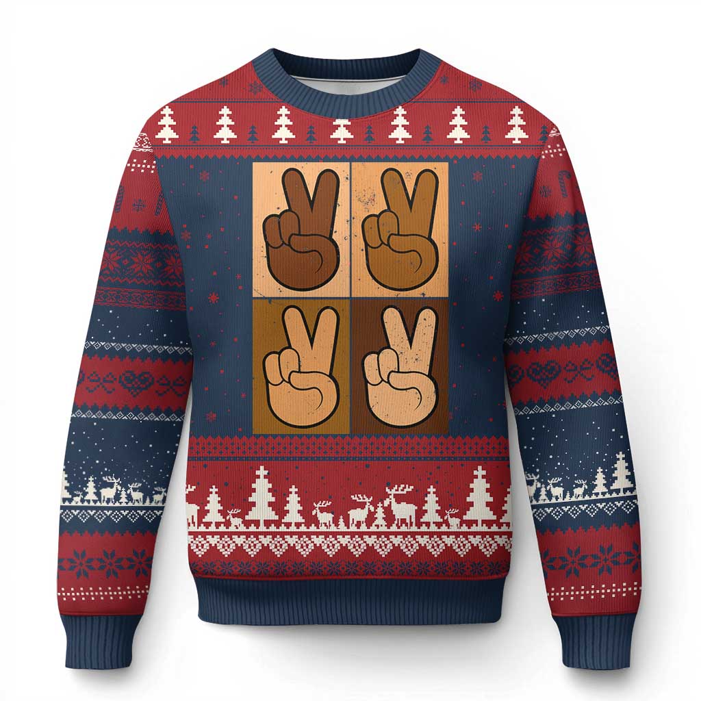 Peace Sign Equality for All Ugly Christmas Sweater Peace Out V Fingers Hand Equal Rights - Wonder Print Shop