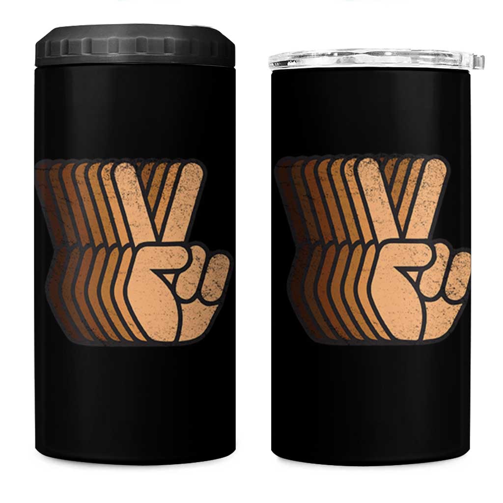 Retro Equality for All 4 in 1 Can Cooler Tumbler Peace Sign V Fingers Skin Tone Hands Vintage