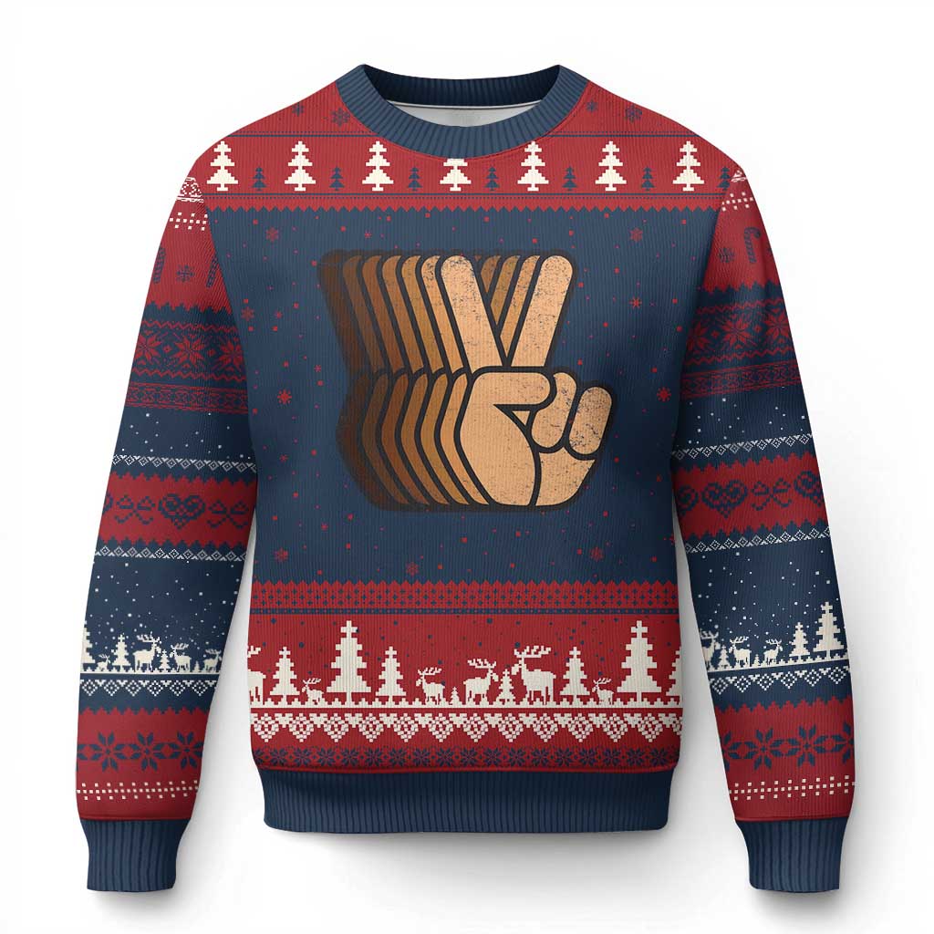 Retro Equality for All Ugly Christmas Sweater Peace Sign V Fingers Skin Tone Hands Vintage - Wonder Print Shop