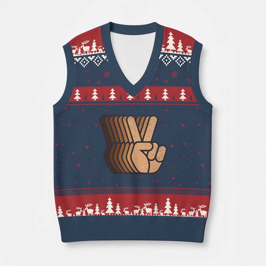 Retro Equality for All V-Neck Knit Sweater Vest Peace Sign V Fingers Skin Tone Hands Vintage - Wonder Print Shop