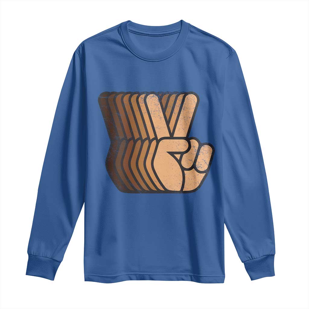 Retro Equality for All Long Sleeve Shirt Peace Sign V Fingers Skin Tone Hands Vintage