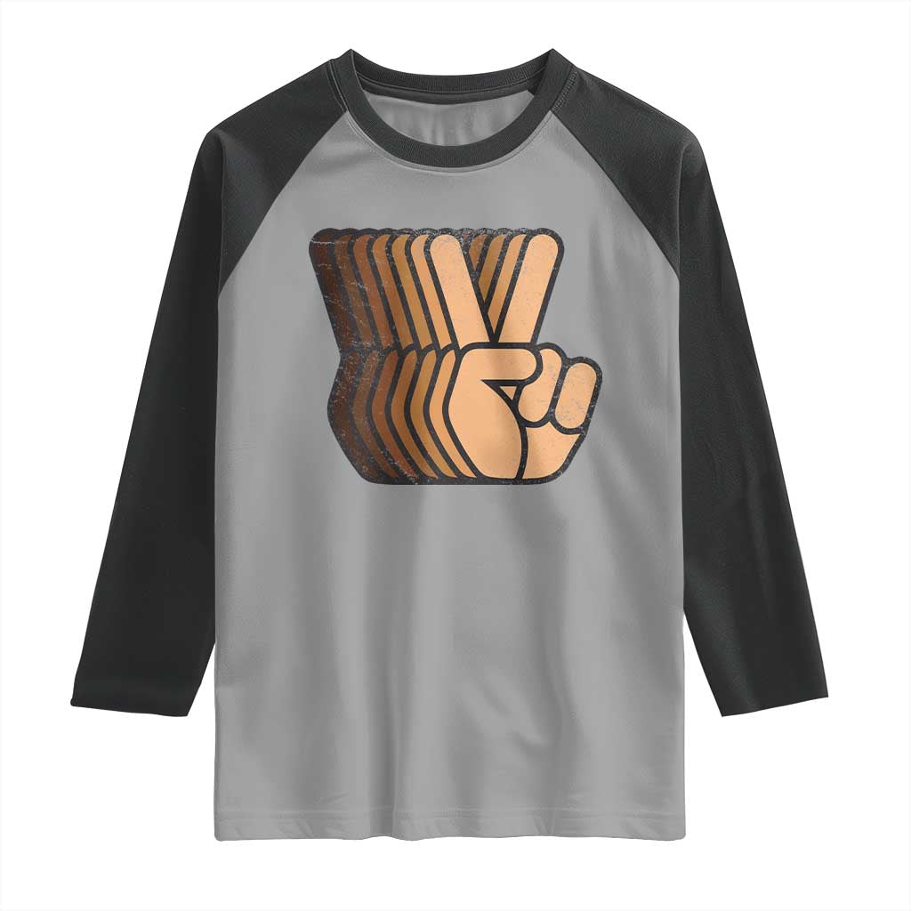 Retro Equality for All Raglan Shirt Peace Sign V Fingers Skin Tone Hands Vintage