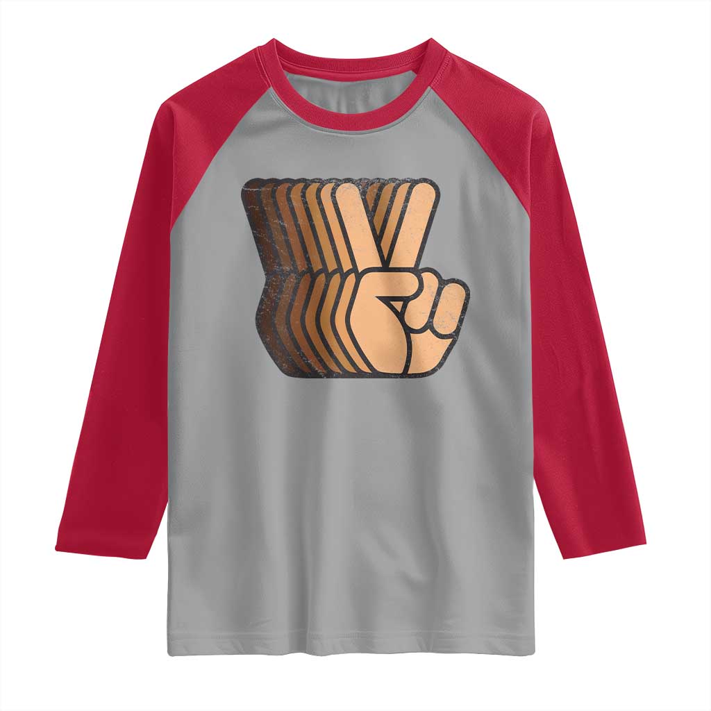 Retro Equality for All Raglan Shirt Peace Sign V Fingers Skin Tone Hands Vintage