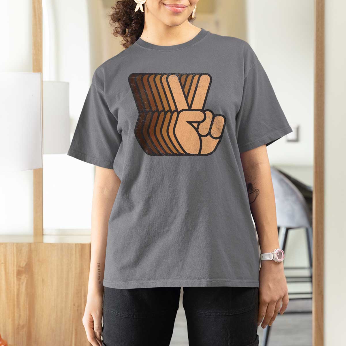 Retro Equality for All T Shirt For Women Peace Sign V Fingers Skin Tone Hands Vintage