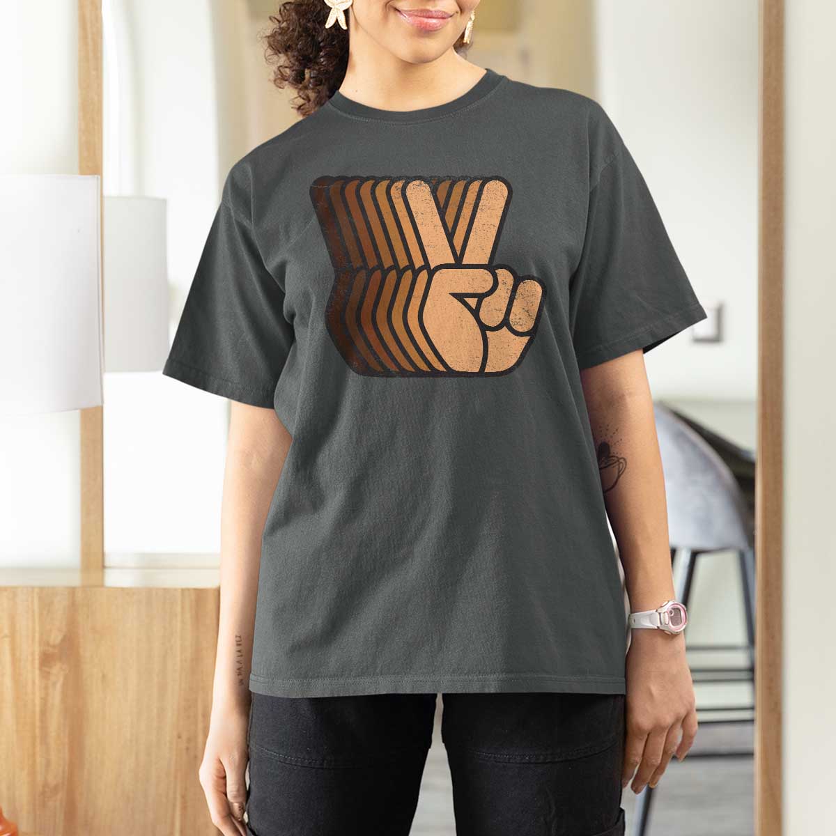 Retro Equality for All T Shirt For Women Peace Sign V Fingers Skin Tone Hands Vintage