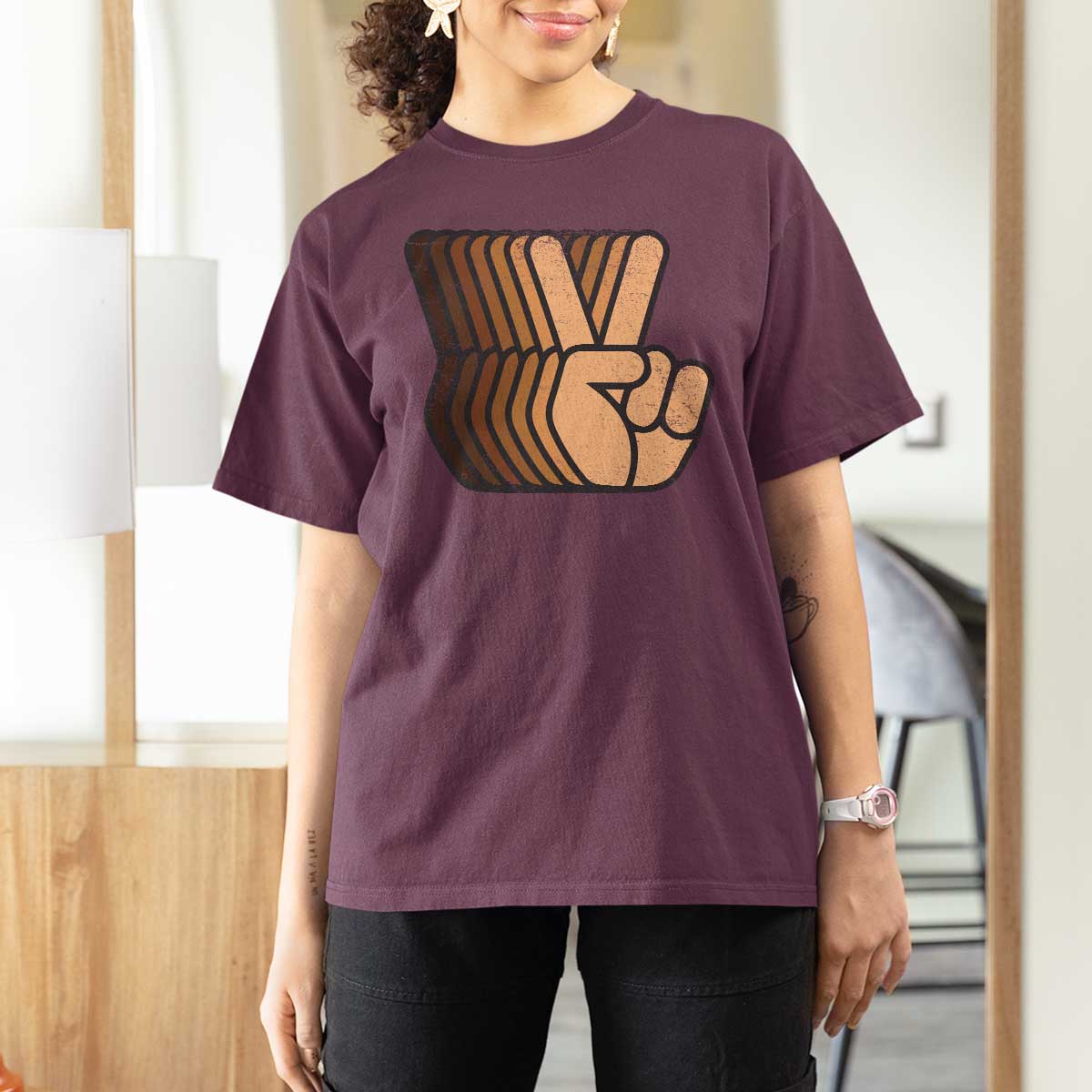 Retro Equality for All T Shirt For Women Peace Sign V Fingers Skin Tone Hands Vintage