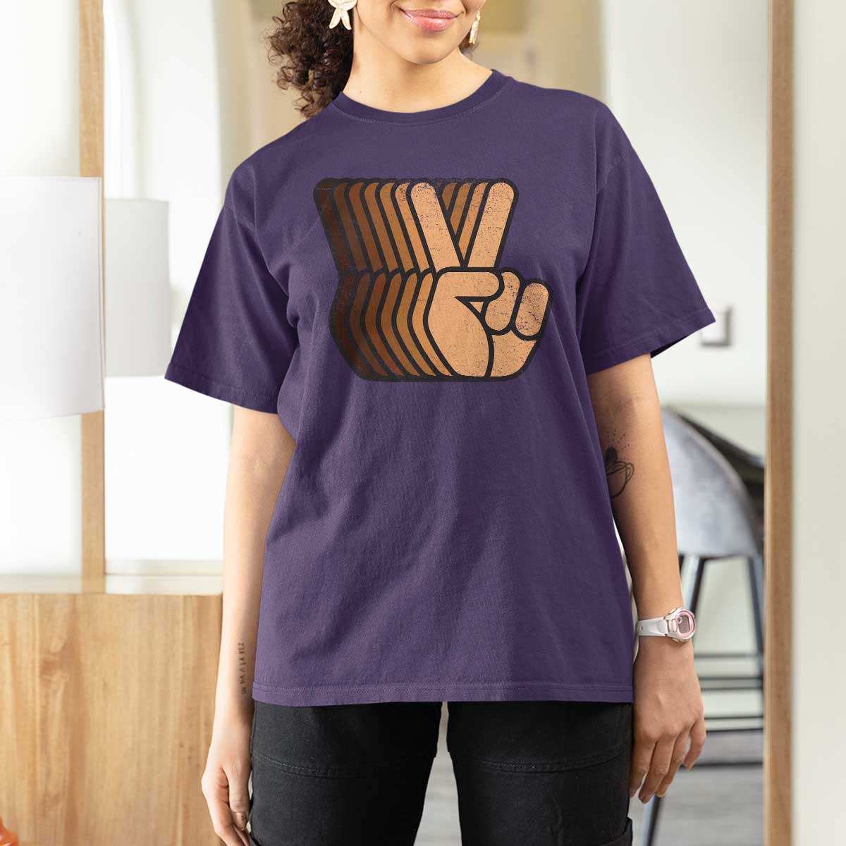 Retro Equality for All T Shirt For Women Peace Sign V Fingers Skin Tone Hands Vintage