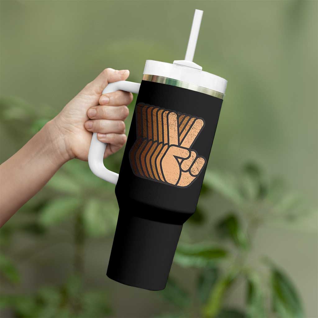 Retro Equality for All Tumbler With Handle Peace Sign V Fingers Skin Tone Hands Vintage