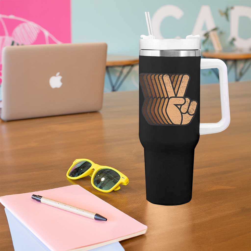 Retro Equality for All Tumbler With Handle Peace Sign V Fingers Skin Tone Hands Vintage