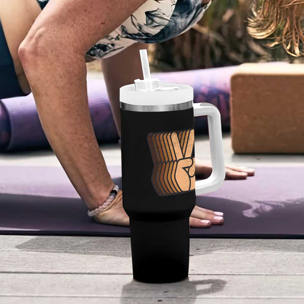 Retro Equality for All Tumbler With Handle Peace Sign V Fingers Skin Tone Hands Vintage