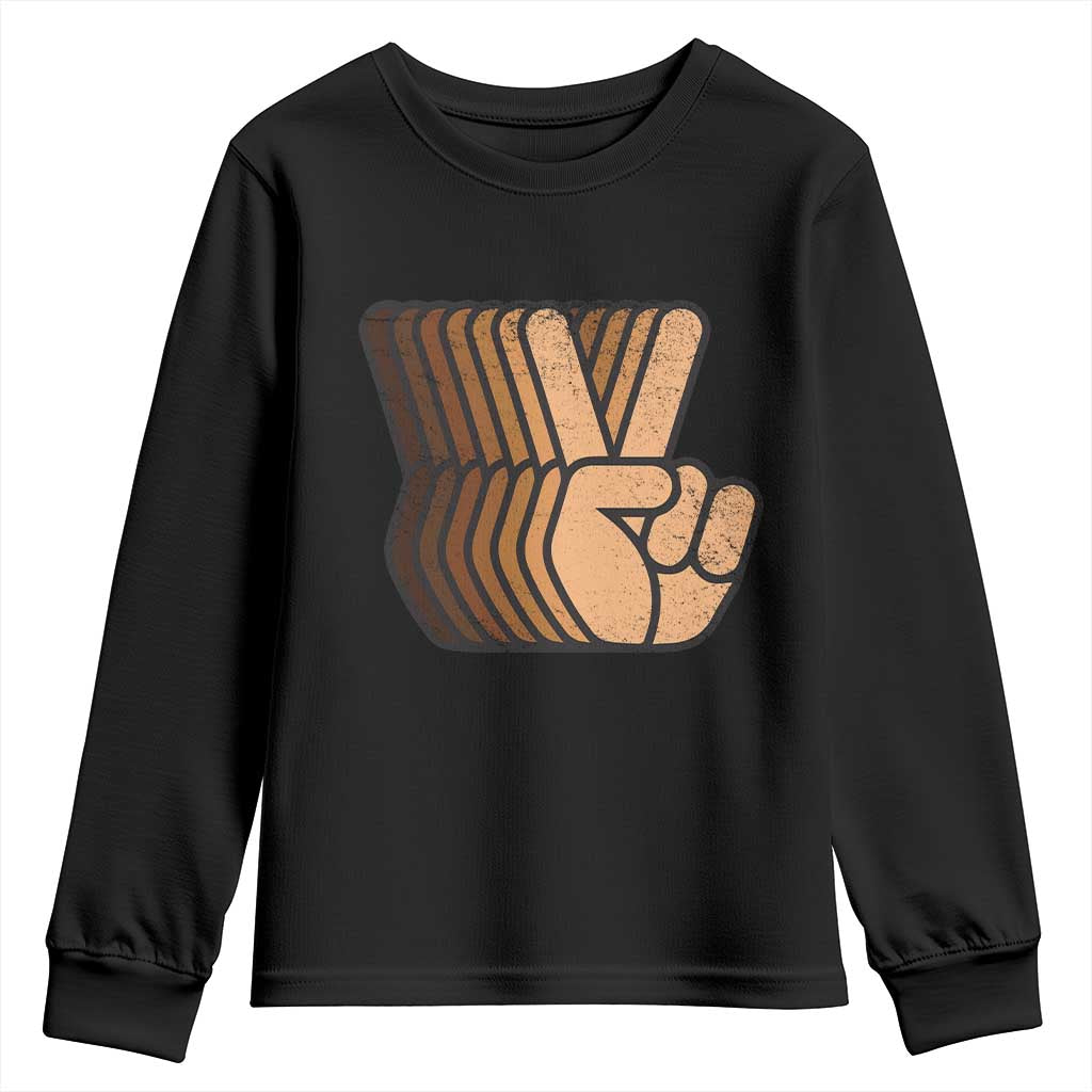 Retro Equality for All Youth Sweatshirt Peace Sign V Fingers Skin Tone Hands Vintage