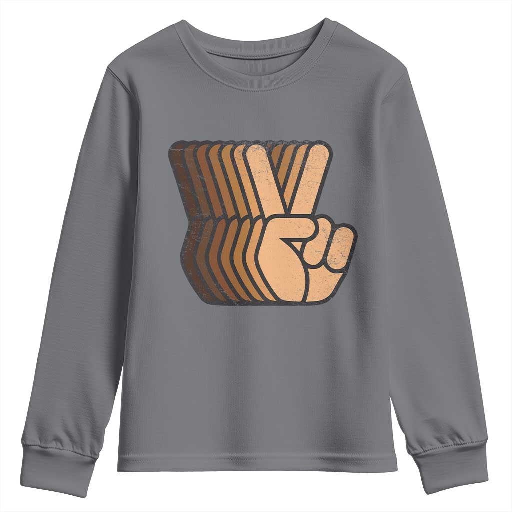 Retro Equality for All Youth Sweatshirt Peace Sign V Fingers Skin Tone Hands Vintage