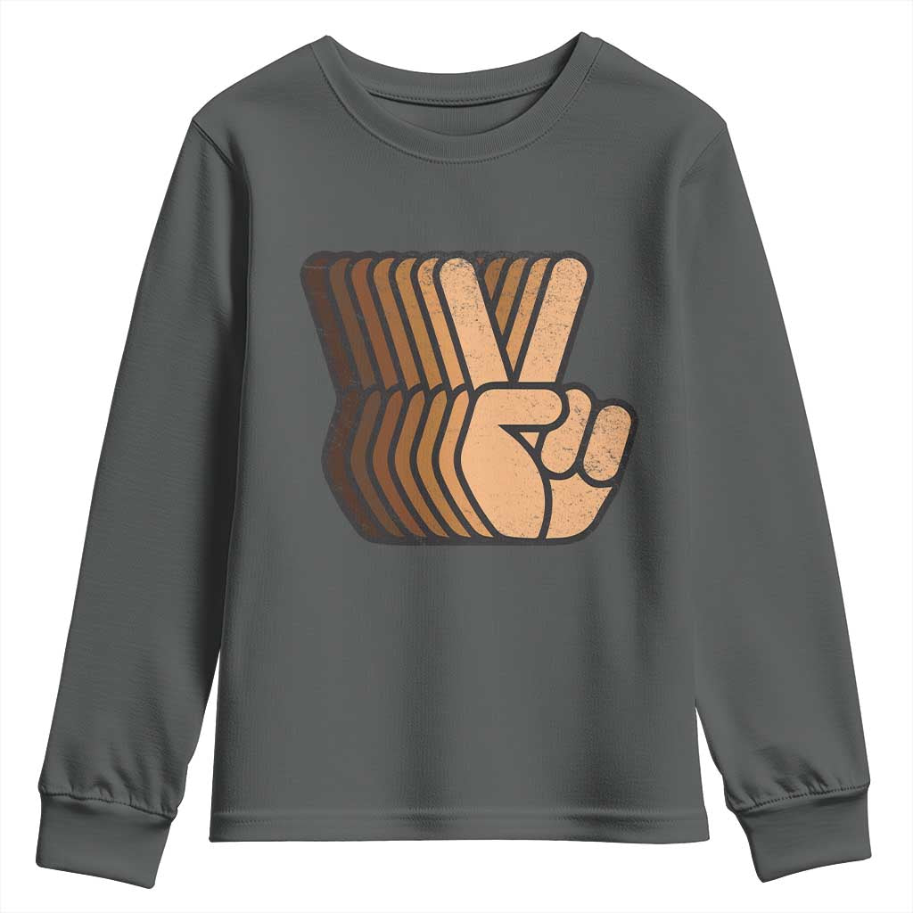 Retro Equality for All Youth Sweatshirt Peace Sign V Fingers Skin Tone Hands Vintage