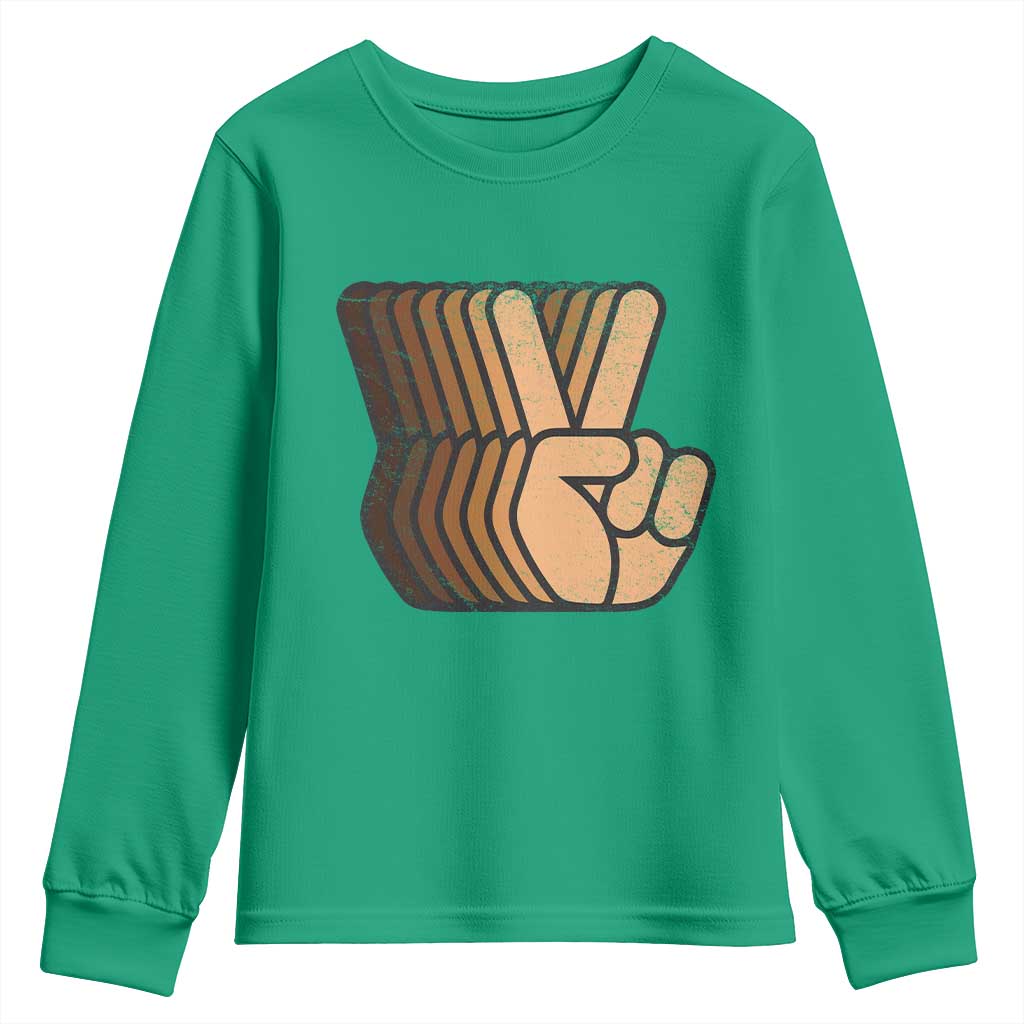 Retro Equality for All Youth Sweatshirt Peace Sign V Fingers Skin Tone Hands Vintage
