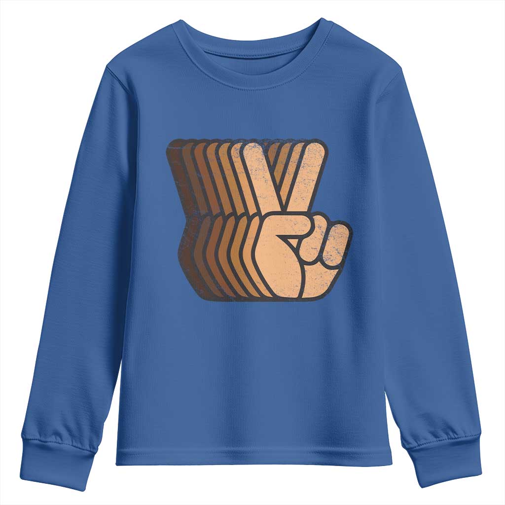Retro Equality for All Youth Sweatshirt Peace Sign V Fingers Skin Tone Hands Vintage