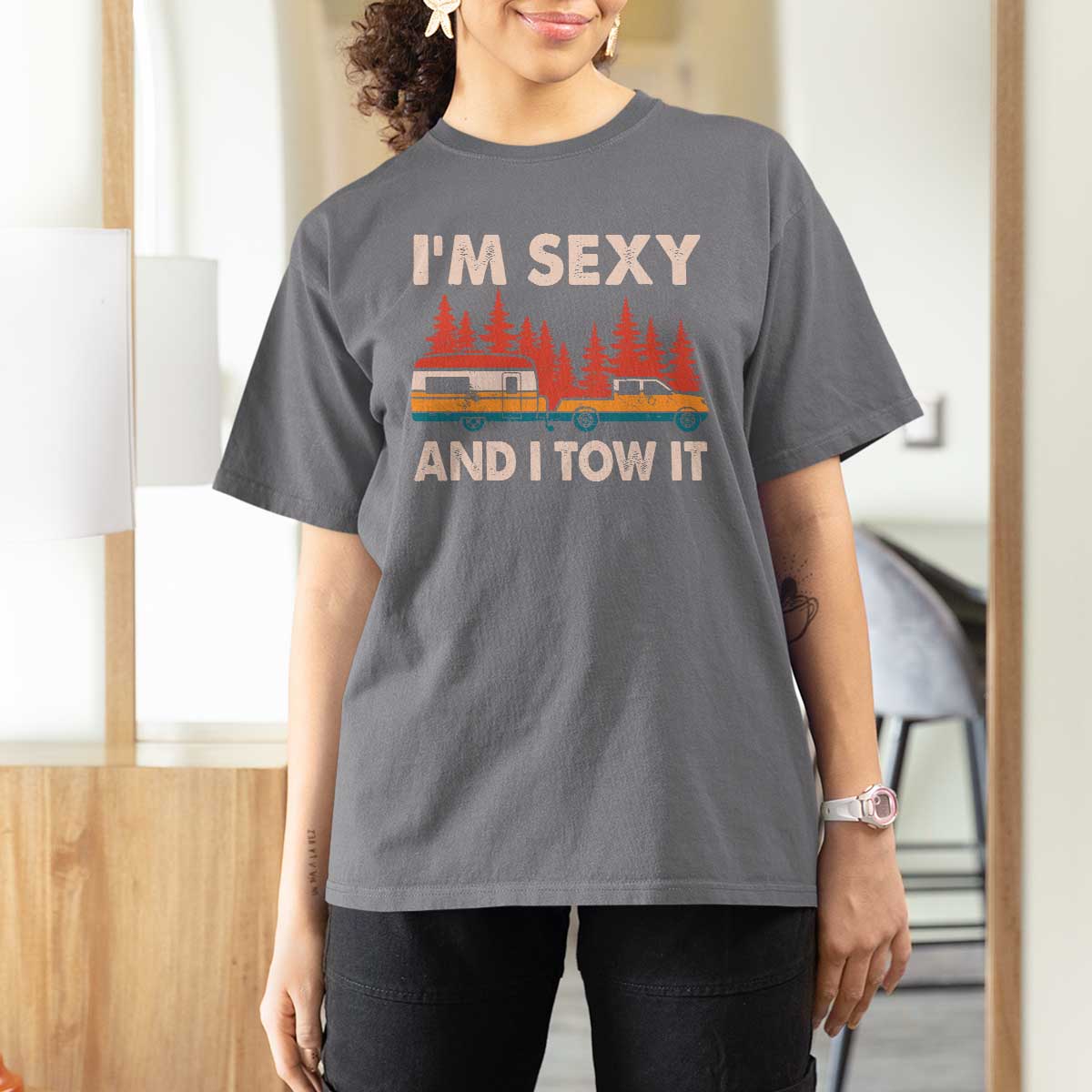 Funny Camping RV T Shirt For Women Im Sexy And I Tow It Vintage Camper Truck - Wonder Print Shop