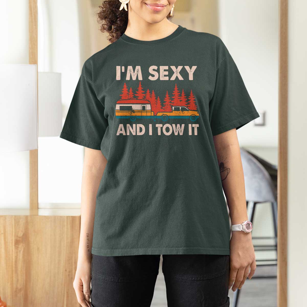 Funny Camping RV T Shirt For Women Im Sexy And I Tow It Vintage Camper Truck - Wonder Print Shop