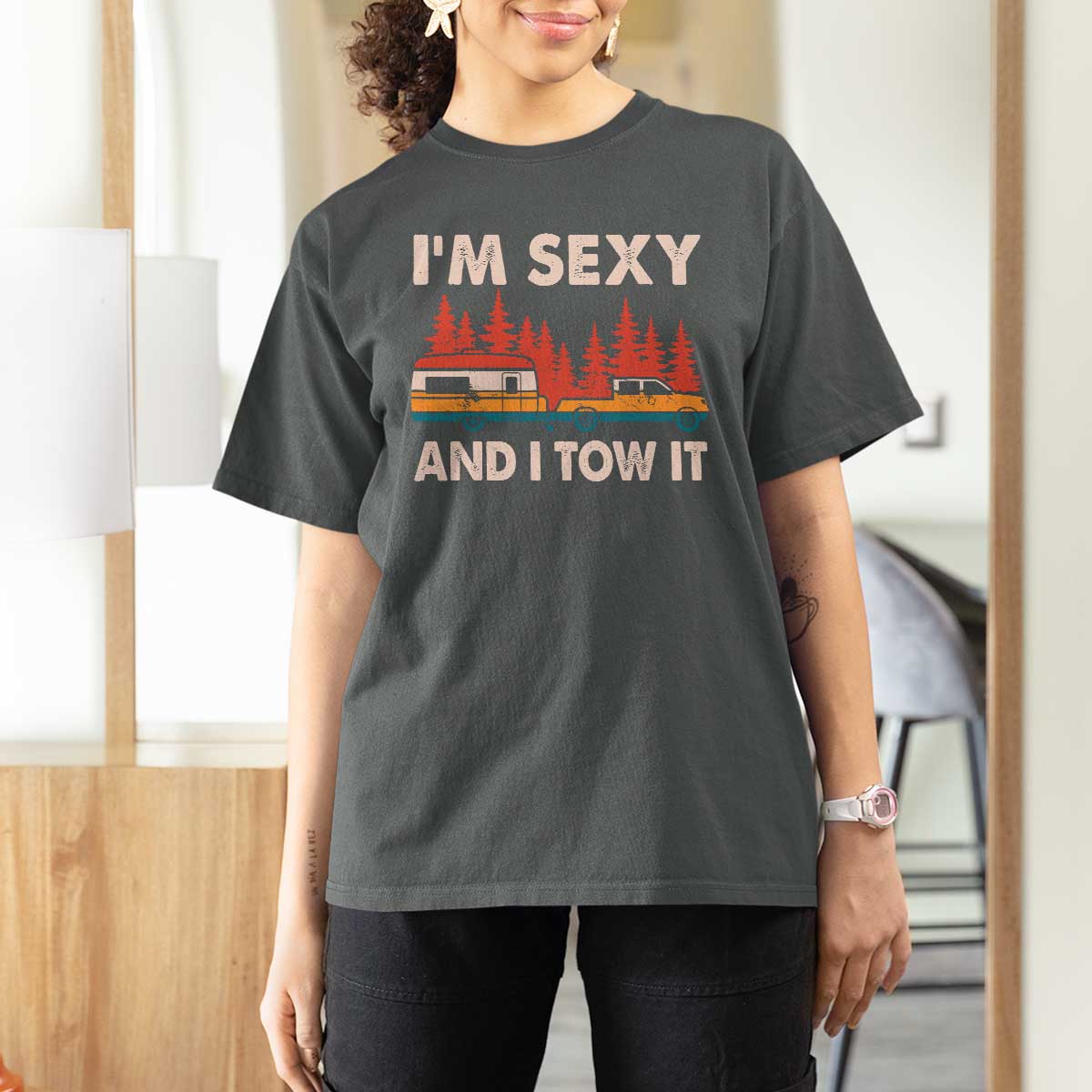 Funny Camping RV T Shirt For Women Im Sexy And I Tow It Vintage Camper Truck - Wonder Print Shop