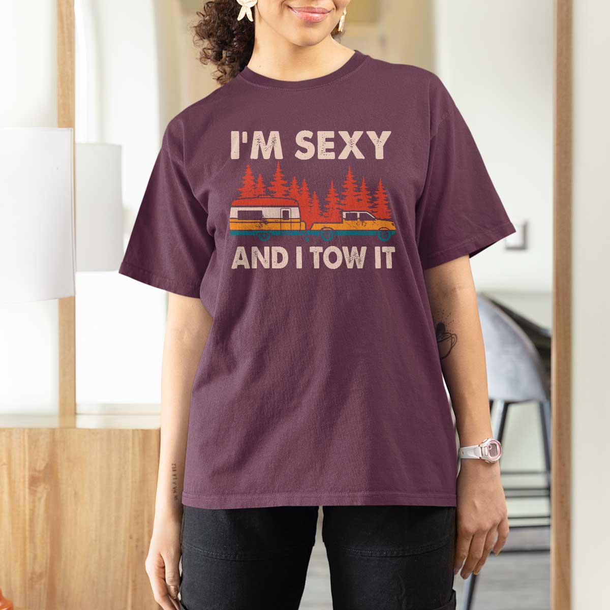 Funny Camping RV T Shirt For Women Im Sexy And I Tow It Vintage Camper Truck - Wonder Print Shop