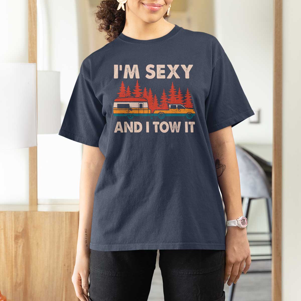 Funny Camping RV T Shirt For Women Im Sexy And I Tow It Vintage Camper Truck - Wonder Print Shop