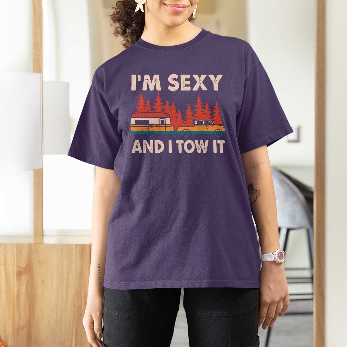 Funny Camping RV T Shirt For Women Im Sexy And I Tow It Vintage Camper Truck - Wonder Print Shop